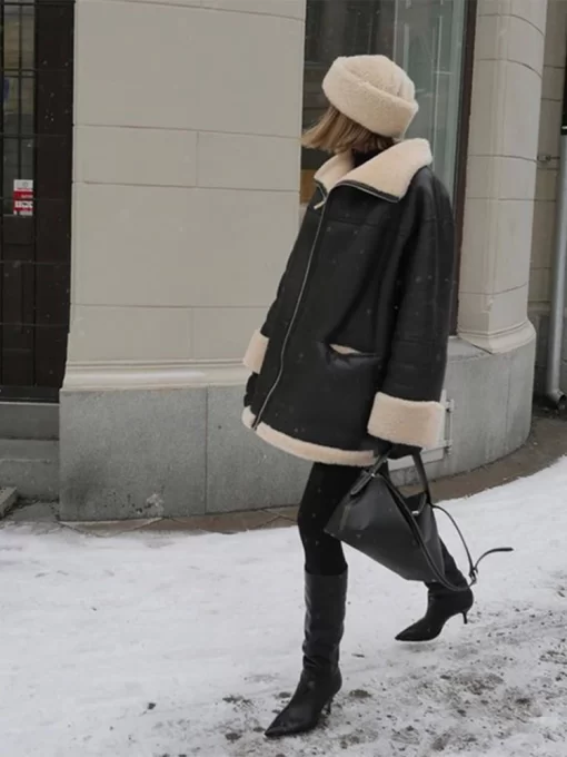 Fashion Warm Leather Fur Coat Women 2023 Winter Long Sleeve Chic Velvet Lapels Coats Female Street.jpg