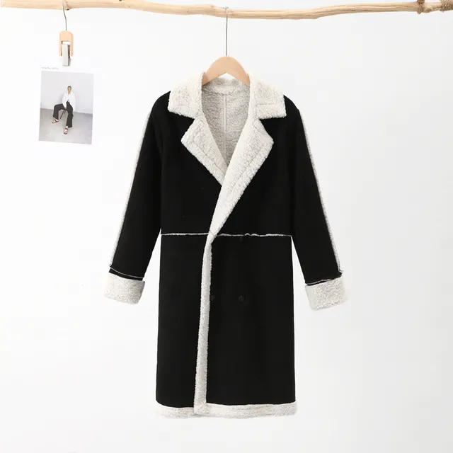 Faux Lambswool Splicing Coat Women 2023 Autumn Winter Turn Down Collar Long Sleeve Female Coats Vintage.jpg 640x640.jpg (1)