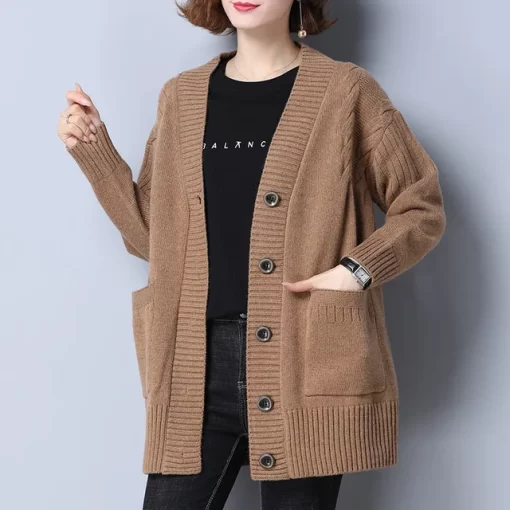 Fdfklak New Fall Winter Long Sleeve Loose Wool Sweater Women s Knitted Cardigan Button Single Breasted.jpg 640x640.jpg (1)