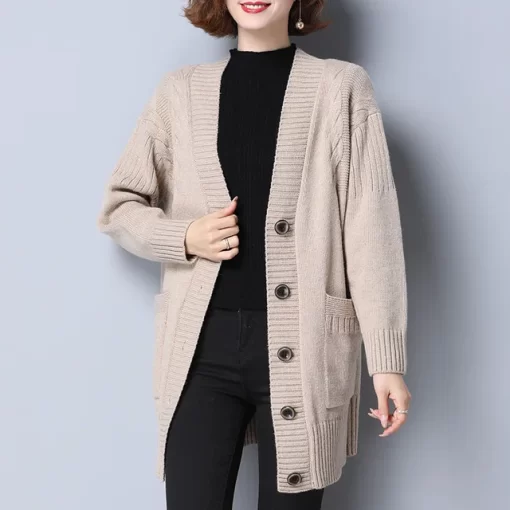 Fdfklak New Fall Winter Long Sleeve Loose Wool Sweater Women s Knitted Cardigan Button Single Breasted.jpg 640x640.jpg (2)