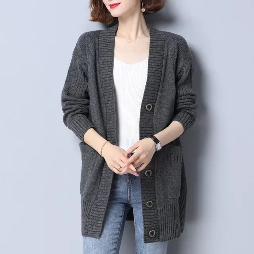 Fdfklak New Fall Winter Long Sleeve Loose Wool Sweater Women s Knitted Cardigan Button Single Breasted.jpg 640x640.jpg (3)