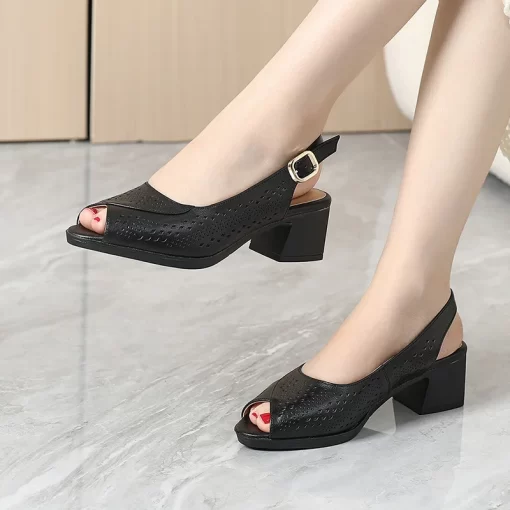 GKTINOO 2023 Open Toe Hollow Summer Shoes Woman Genuine Leather Sandals Med Heels Dress Sandals Ladies.jpg
