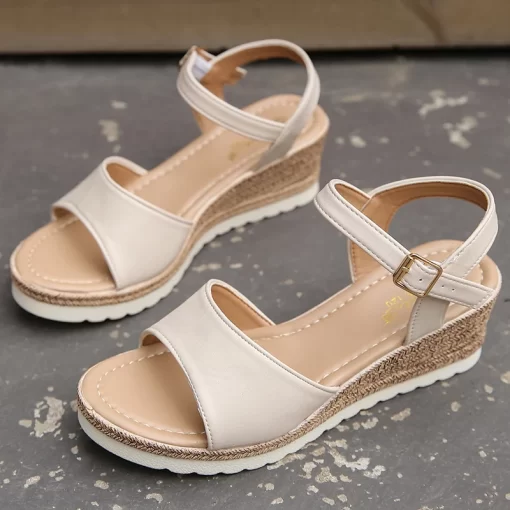 Hw3HLucyever Ankle Buckle Wedges Sandals for Women Summer 2023 Patchwork Platform Sandles Woman Thick Sole Gladiator