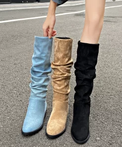 Ladies Western Boots 2023 New Platform Women s Knee High Boots Fashion Outdoor Casual Blue Cowboy.jpg (4)