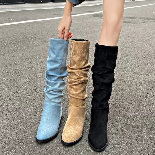 Ladies Western Boots 2023 New Platform Women s Knee High Boots Fashion Outdoor Casual Blue Cowboy.jpg (4)