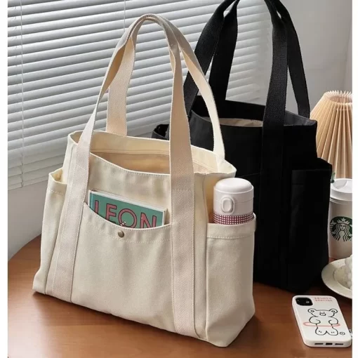 Large Capacity Canvas Tote Bags for Work Commuting Carrying Bag College Style Student Outfit Book Shoulder Bag