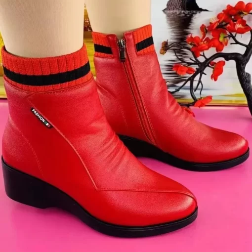Red Women s Short Boots 2023 Winter Warm Platform Boots High Quality Women Rome Shoes Anti.jpg (1)