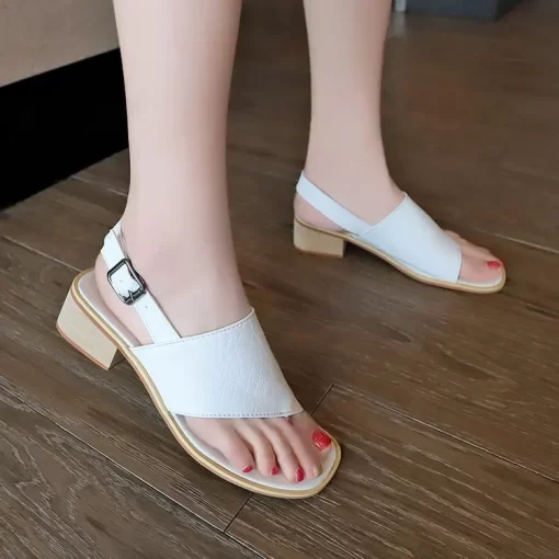 Summer Thick Heel Sandals Women's Clip Toe Buckle Fashion 2023 Women Solid Color Clip toe Sandal Female Low Heels Shoes