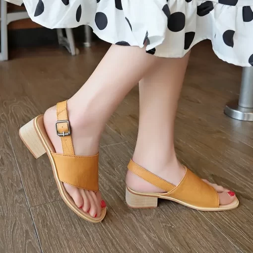 Summer Thick Heel Sandals Women's Clip Toe Buckle Fashion 2023 Women Solid Color Clip toe Sandal Female Low Heels Shoes