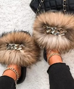 T7CZFurry Slides New Arrival Girl Luxury Fluffy Fur Slippers Fashion Fuzzy Slides Women Amazing Shoes Plush
