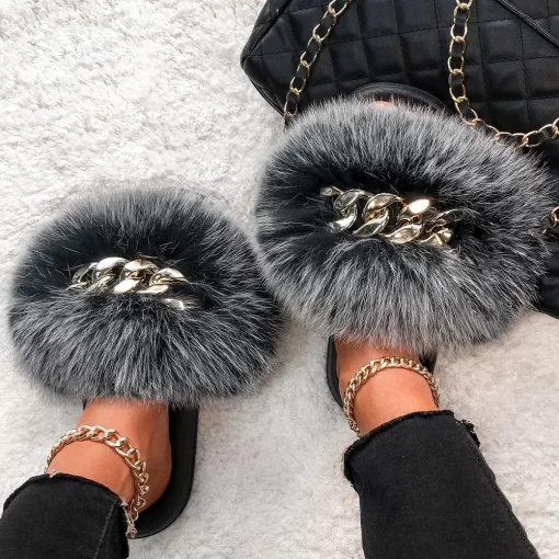 WB41Furry Slides New Arrival Girl Luxury Fluffy Fur Slippers Fashion Fuzzy Slides Women Amazing Shoes Plush