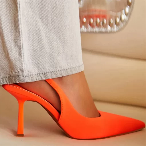 Women 9cm High Heels Pumps Neon Orange Green Sandals Lady Slingback Mules Pointed Toe Mid Heels.jpg (2)