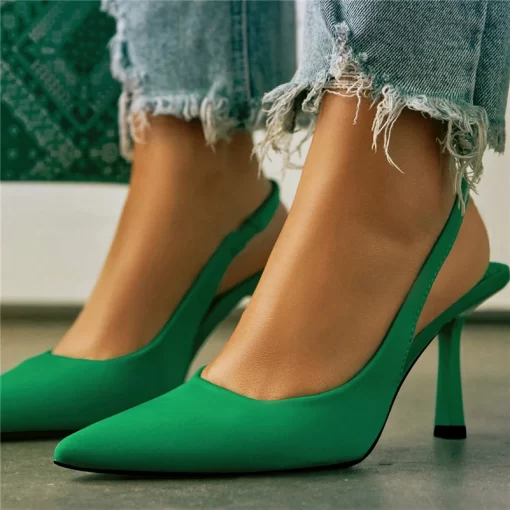 Women 9cm High Heels Pumps Neon Orange Green Sandals Lady Slingback Mules Pointed Toe Mid Heels.jpg
