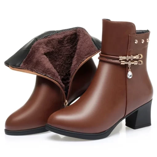 Women Soft Leather Ankle Boots 2023 Spring Winter with without Thick Plush Comfortable Thick High Heels.jpg