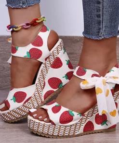 ZSQAWomen Sandals Dot Bowknot Design Platform Wedge Female Casual High Increas Shoes Ladies Fashion Ankle Strap