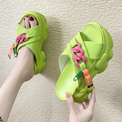 bOQeShoes House Slippers Platform Slides Slipers Women Heeled Mules Black Sandals Fashion Lady 2023 High Summer