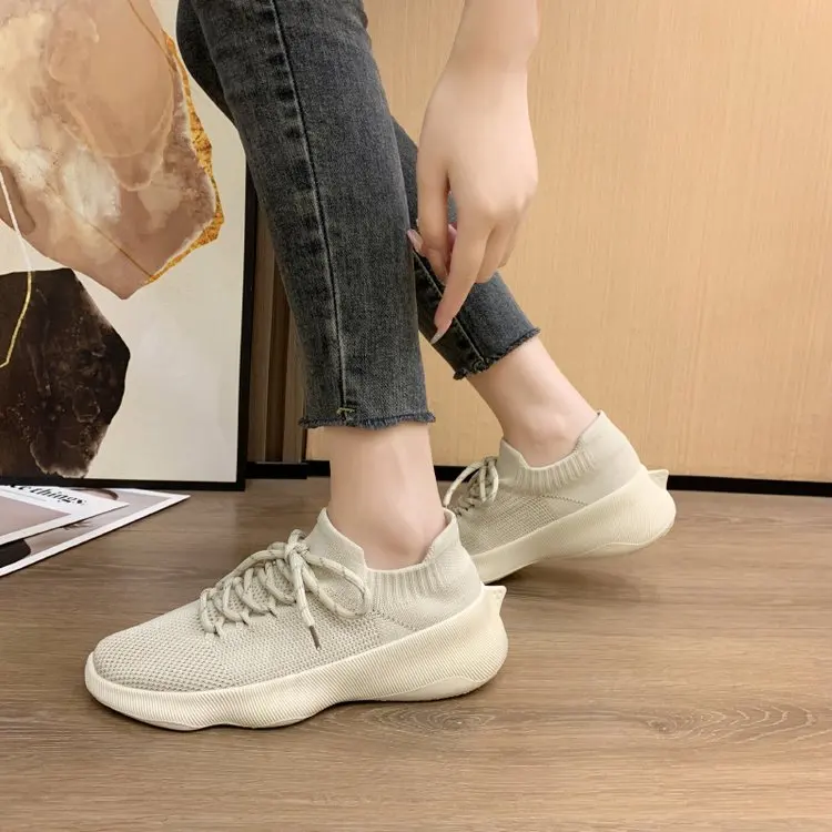 eDsP2023 New Women Chunky Sneakers Spring Summer Air Knit Mesh Casual Sport Running Shoes Street Plus