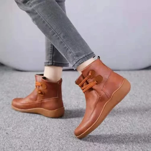 nJMYWomen s Boot Platform Ankle Boots Roman Casual Female Shoes Ladies Western Gothic Botas Leather Round