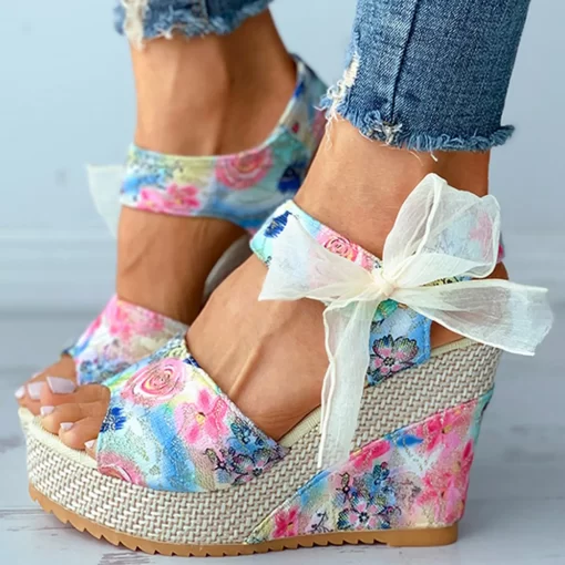 qUvgTELOTUNY Sandals 2021 Summer Women s Platform Wedges Open Toe Sandals Fashion Flower Lace up Party