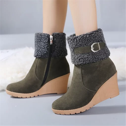 tHjTWinter Boots Women Fur Warm Snow Boots Ladies Side Zip Wedges Flock Booties Ankle Boots Comfortable