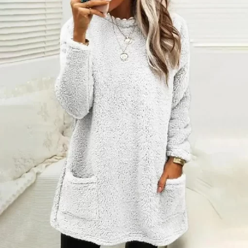 wOGsWomen Blouse Trendy Comfortable Long Sleeves Women Solid Color Loose Plush Pullover Top for Work Pullover