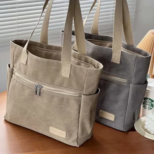 0kh9Hylhexyr Fashion Retro Versatile Canvas Tote Bag Leisure Student Shoulder Bags Portable Handbag With Zipper For