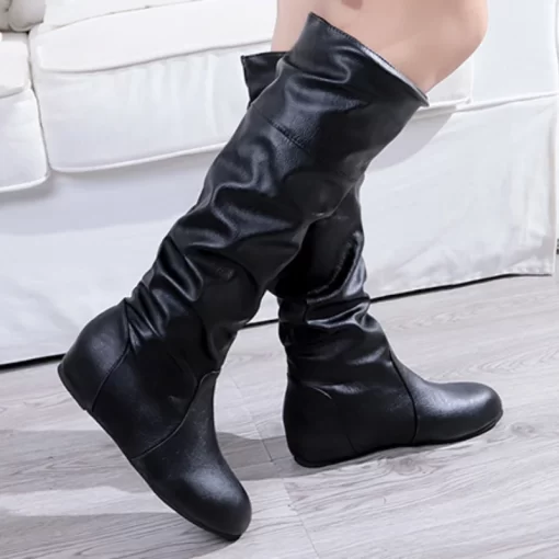 1bTRAutumn New Women s Thigh High Boots Fashion Plus Size Pionted Toe Wrinkle Flat Knee High