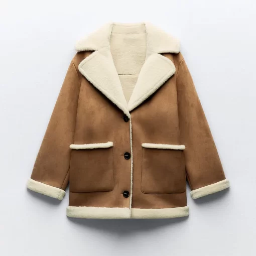 2023 Autumn Winter Mid Length Integration Jacket Fashionable Warm Sheepskin Coat Lapel Vintage Loose Overcoat Parka.jpg (1)