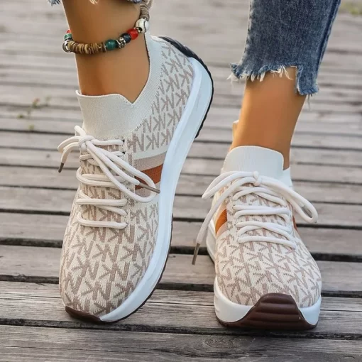 2Hpw2023 Women Wedges Sneakers Lace Up Breathable Sports Shoes Casual Platform Female Footwear Ladies Vulcanized Shoes