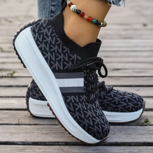 2zDn2023 Women Wedges Sneakers Lace Up Breathable Sports Shoes Casual Platform Female Footwear Ladies Vulcanized Shoes