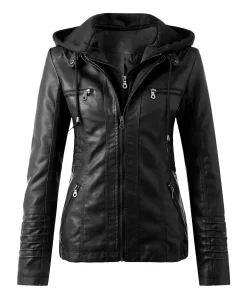 3GcUTrends Jackets Women s Leather Slim Jacket Tops Suit Collar Belt Stand Zip Motorcycle Coat winter