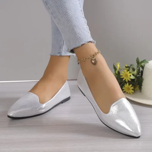 4OP62024 Fashion Slip on Loafers Breathable Stretch Ballet Shallow Flats Women Soft Bottom Pointed Toe Boat