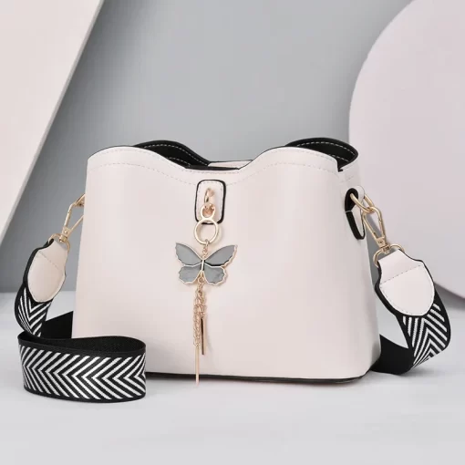 6l3T2023 Women White Handbag New Designer Butterfly Tassel PU Leather Messenger Bags Ladies Crossbody Female Tote