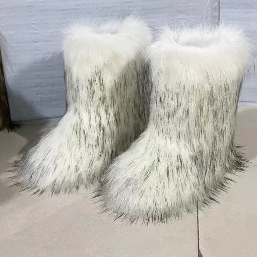 6m9fWomen s Winter Boots Fluffy Faux Fox Fur Laday s Plush Warm Snow Boots Luxury Footwear