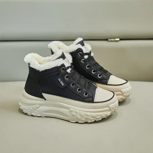 7TMHWinter Women s Casual Sneakers 2023 Fashion Keep Warm Plus Velvet Lace Up Platform Shoes for
