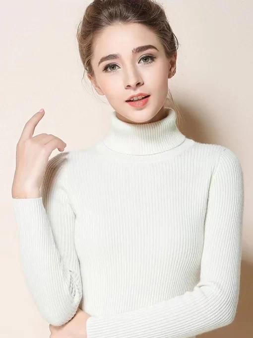 8WGENew Turtleneck Jumper Woman Knitted Blouses Fashion Ladies Sweaters Winter Thermal Striped Long Sleeve Autumn Warm