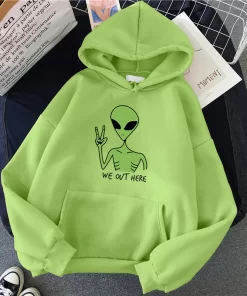 BVPyNew Green Alien Sweatshirts Girls Winter Fashion Funny Tops Moletom Cute Cartoon Streetwear Women Hoodie Pullover