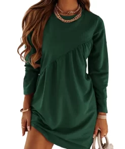 CC7UWomen s Long Sleeve Dress Fashion Autumn Winter Round Neck Solid Color Casual Party Dresses Female