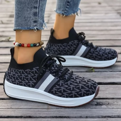 D9Hs2023 Women Wedges Sneakers Lace Up Breathable Sports Shoes Casual Platform Female Footwear Ladies Vulcanized Shoes