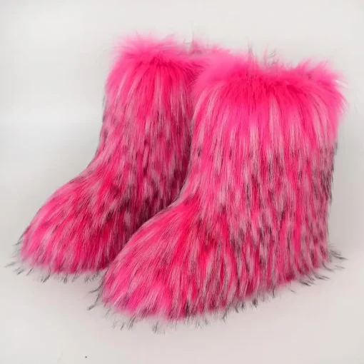 DWSeWomen s Winter Boots Fluffy Faux Fox Fur Laday s Plush Warm Snow Boots Luxury Footwear