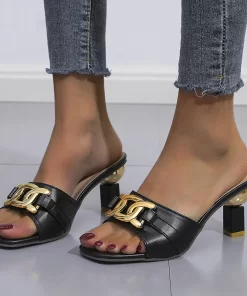 DY3CSummer Women s Slippers Sandals Shoes Female Golden Metal Chain Ladies Fashion Casual Slides Mules Indoor