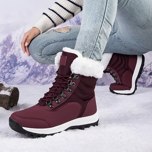 EbjGSuper Warm Women Snow Boots Mid Calf Women Winter Shoes With Fur Warterproof Fur Boots Bottes