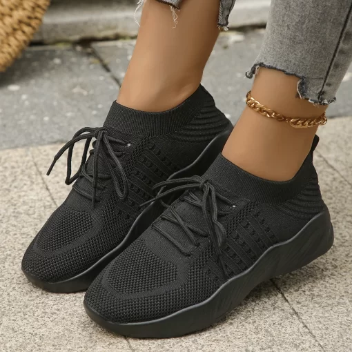 EcjJComfortable Breathable Knitted Sports Shoes for Women 2024 Spring New Plus Size Low Cut Flat Casual