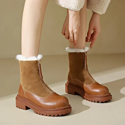 Haw42023 Warm Plush Boots Women Winter Shoes Chelsea Suede Platform Casual Women Ankle Boots Round Toe