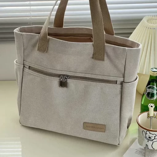 HfquHylhexyr Fashion Retro Versatile Canvas Tote Bag Leisure Student Shoulder Bags Portable Handbag With Zipper For