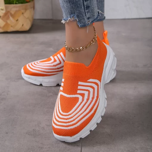 I1dSRimocy Striped Knitted Sneakers Women Breathable Mesh Sports Shoes Woman Plus Size Slip On Autumn Platform