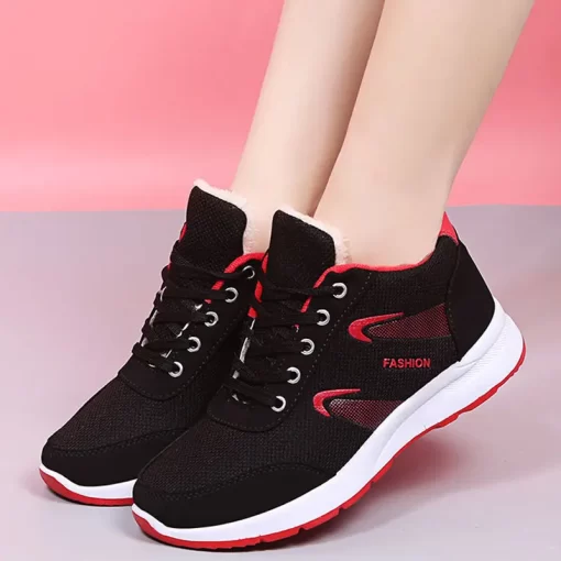 IH76Platform Sneakers Winter Women Warm Plush Mesh shoes Autumn Woman Outerdoor Fashion Black Student Shoes 1552