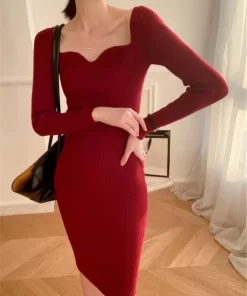 IcFjVintage Harajuku Slim Sweater Dress Women Autumn Winter Long Sleeve Bodycon Knitted Midi Dresses Party Evening