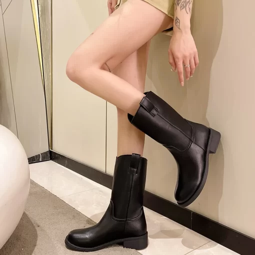 JxfM2023 Brand Shoes for Women Sleeve Women s Boots Winter Round Toe Solid Middle Barrel Fashion
