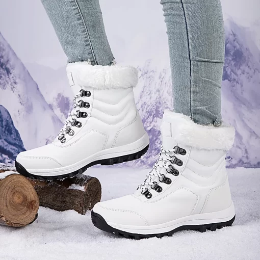 KwOCSuper Warm Women Snow Boots Mid Calf Women Winter Shoes With Fur Warterproof Fur Boots Bottes